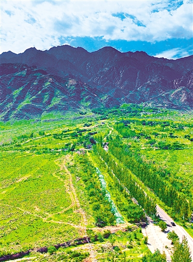     綠色——賀蘭山，寧夏的父親山。隨著近年來賀蘭山生態(tài)保衛(wèi)戰(zhàn)的打響，賀蘭山生態(tài)逐步恢復，是寧夏踐行“綠水青山就是金山銀山”理念的生動寫照。     本報記者 馬楠 攝